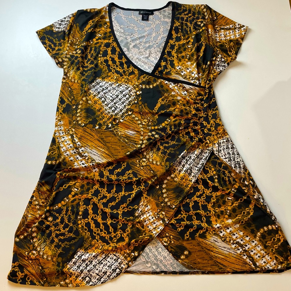 Ashley Stewart Gold Chains Faux Wrap Short Sleeve Dress Women’s Size 26/28